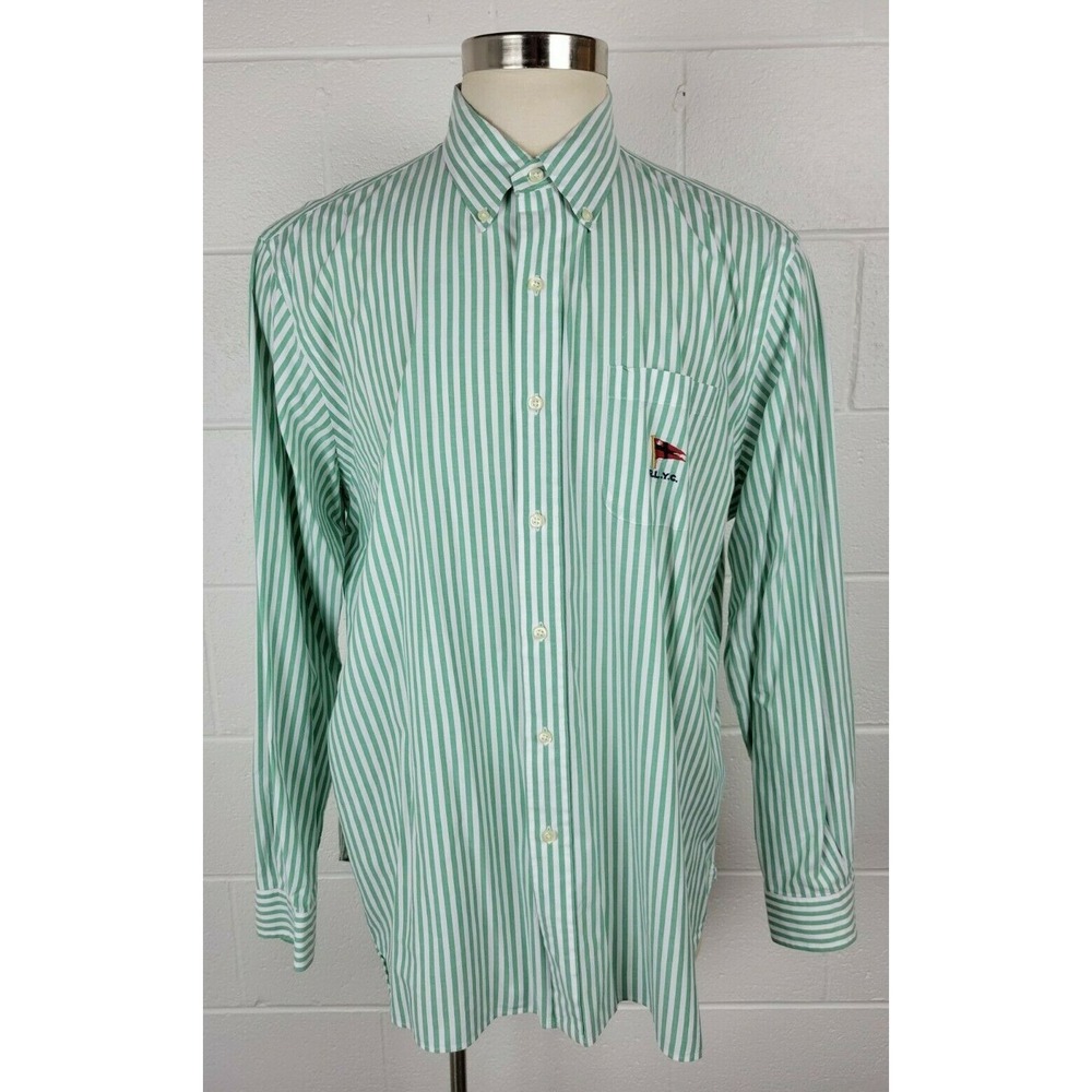 Mens Polo Ralph Lauren Yacht Club Green Vertical Stripe‎ Button Front Shrit XXL